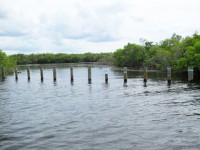 The old barge canal is now blocked off by pilings.